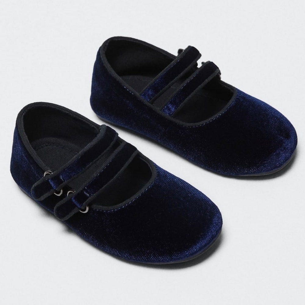 NWT Mango Velcro Fastening Velvet Ballerina Flats